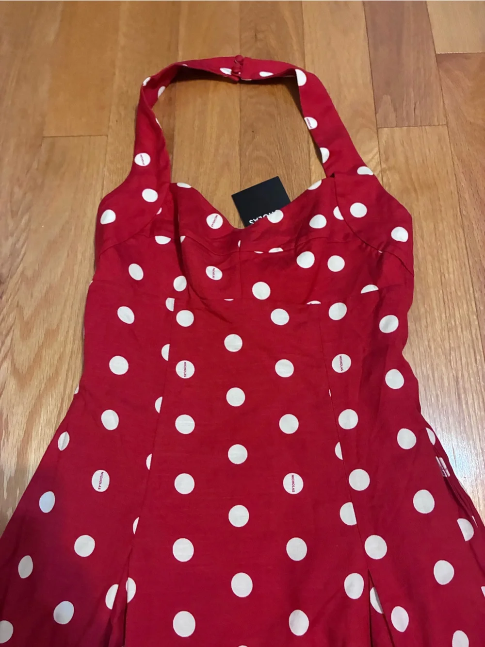 NWT NICHOLAS Red & White Polka Dot Halter Seraphina Maxi Dress 6 - Picture 4 of 8